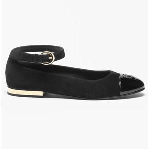 Chanel 24K Black Suede Patent CC Mary Jane Ankle Strap Ballerina Ballet Flat 40